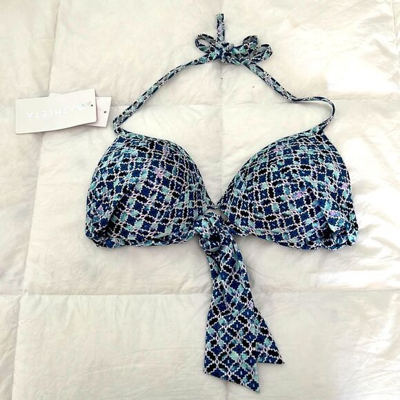 Athlete AQUALUXE Print Halter Bikini Top in Blue Tile - Picture 2 of 7